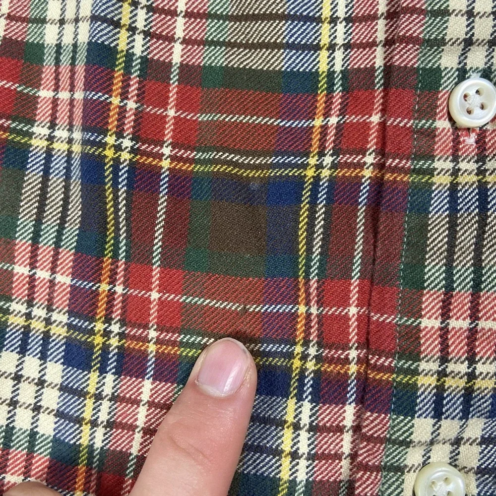 Vintage Polo Ralph Lauren Oxford Button Down Size Large Plaid Green Pony Logo